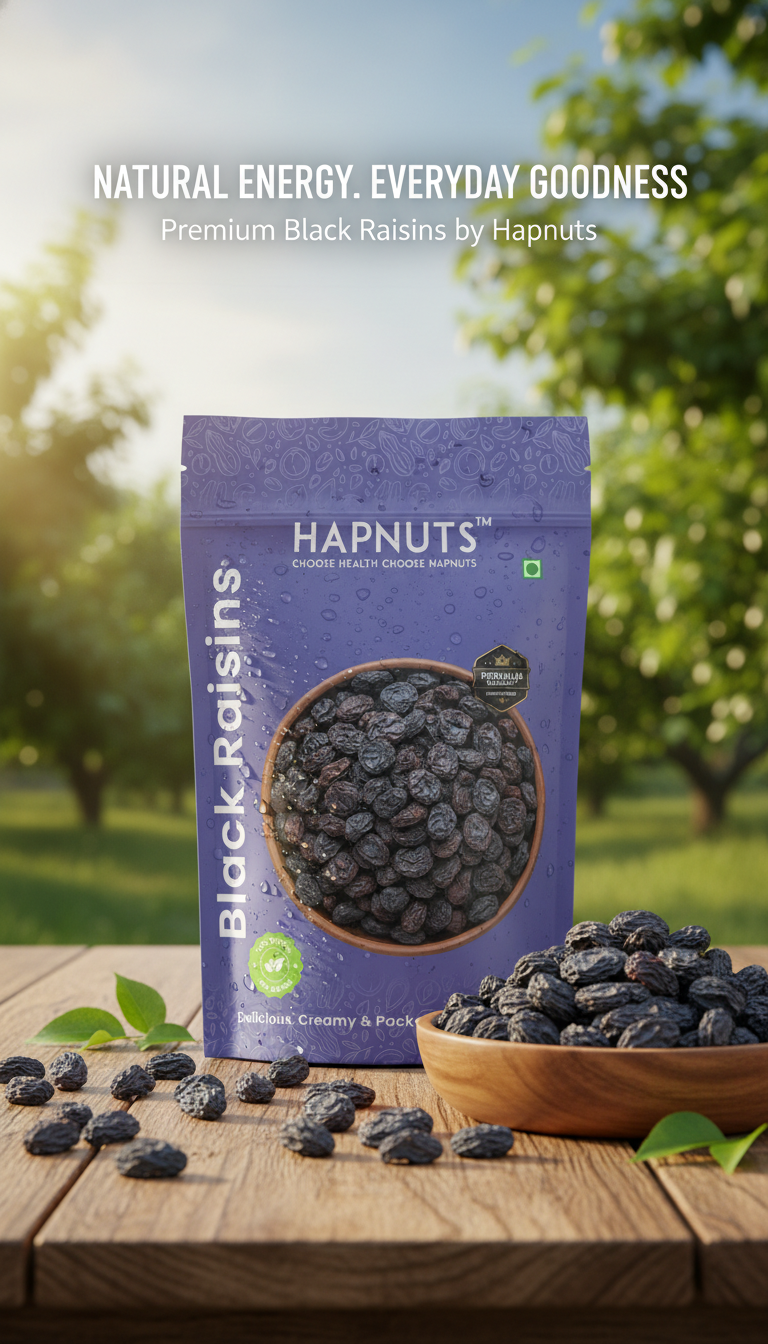 Hapnuts Premium Black Raisins 250g | Sweet & Naturally Dried | Iron & Fiber Rich