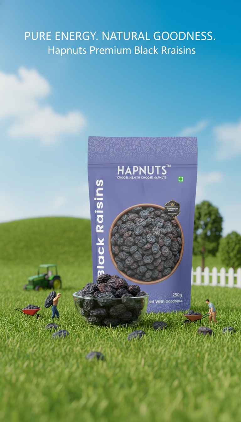Hapnuts Premium Black Raisins 250g | Sweet & Naturally Dried | Iron & Fiber Rich
