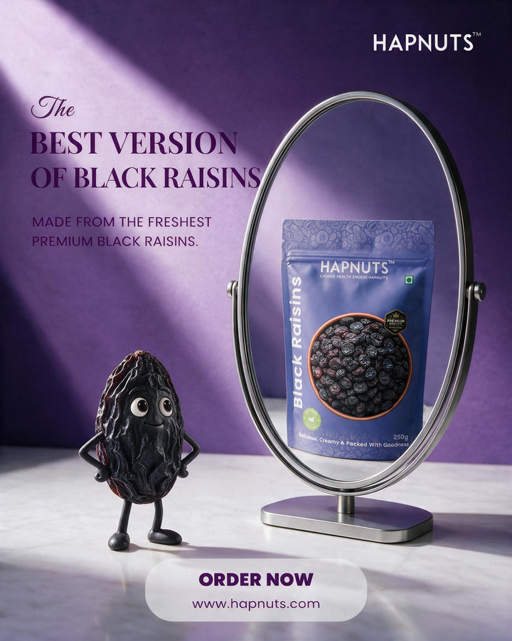 HapNuts premium black raisins kali kishmish pack – buy black raisins online India